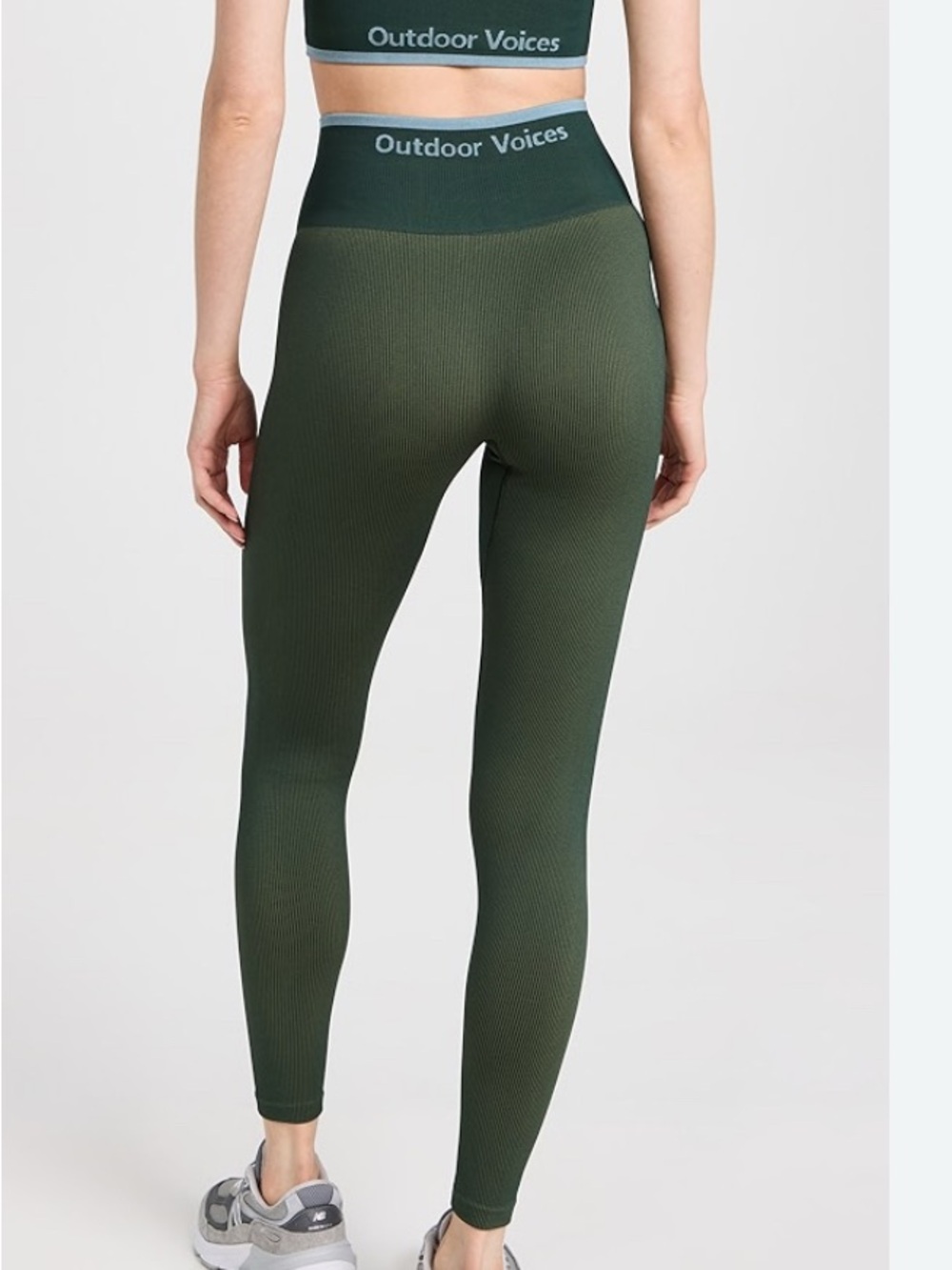 Outdoor Voices Aqua Mint Ribbed Legging with Brown Edge Trim